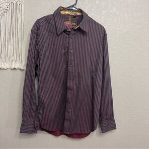 ROBERT GRAHAM sz L long sleeve stripes button down shirt cuffed print